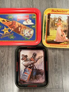 Budweiser Metal Serving Trays Set - Red, Yellow & Black